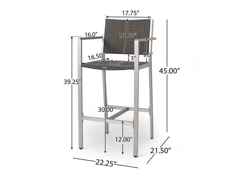 Ensemble de bar de patio 5 pièces Cape Coral en osier/métal résistant aux intempéries avec 4 tabourets - Gris - Christopher Knight Home