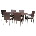 Ensemble de salle à manger d'extérieur en osier 7 pièces Thompson avec coussins - Marron - Christopher Knight Home : Résistant aux intempéries, 6 fauteuils, quincaillerie en acier galvanisé