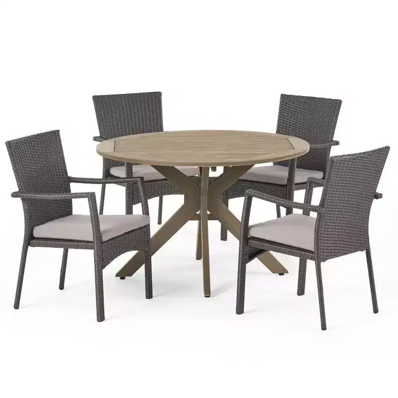 Ensemble de salle à manger 5 pièces en bois d'acacia et osier Stamford - Gris - Christopher Knight Home