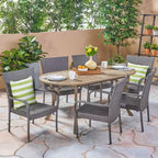 Ensemble de salle à manger Jasper 7 pièces en acacia et osier : Christopher Knight Home, ensemble de patio résistant aux intempéries
