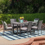 Westley 7pc Wicker Patio Dining Set - Gray - Christopher Knight Home: Iron Frame, Water-Resistant Cushions, 6 Arm Chairs