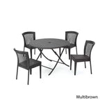 Rai 5pc Wicker Dining Set: Brown Patio Dining, Weather-Resistant, Wrought Iron Frame, Stackable Chairs, Circular Table