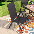 Ensemble de patio 5 pièces avec table carrée en faux bois et chaises longues inclinables en textilène avec accoudoirs - Captiva Designs : Repas en extérieur, résistant aux intempéries