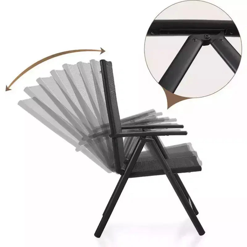 Ensemble de patio 5 pièces avec table carrée en faux bois et chaises longues inclinables en textilène avec accoudoirs - Captiva Designs : Repas en extérieur, résistant aux intempéries