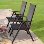 Ensemble de patio 5 pièces avec table carrée en faux bois et chaises longues inclinables en textilène avec accoudoirs - Captiva Designs : Repas en extérieur, résistant aux intempéries