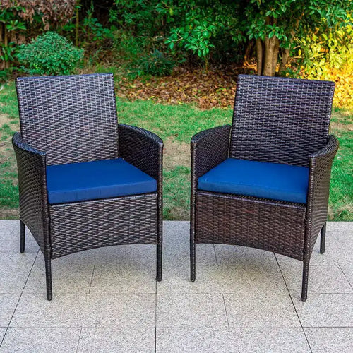 Ensemble de salle à manger 3 pièces avec table carrée de 56 cm avec trou pour parasol et 2 chaises en rotin – Noir – Captiva Designs
