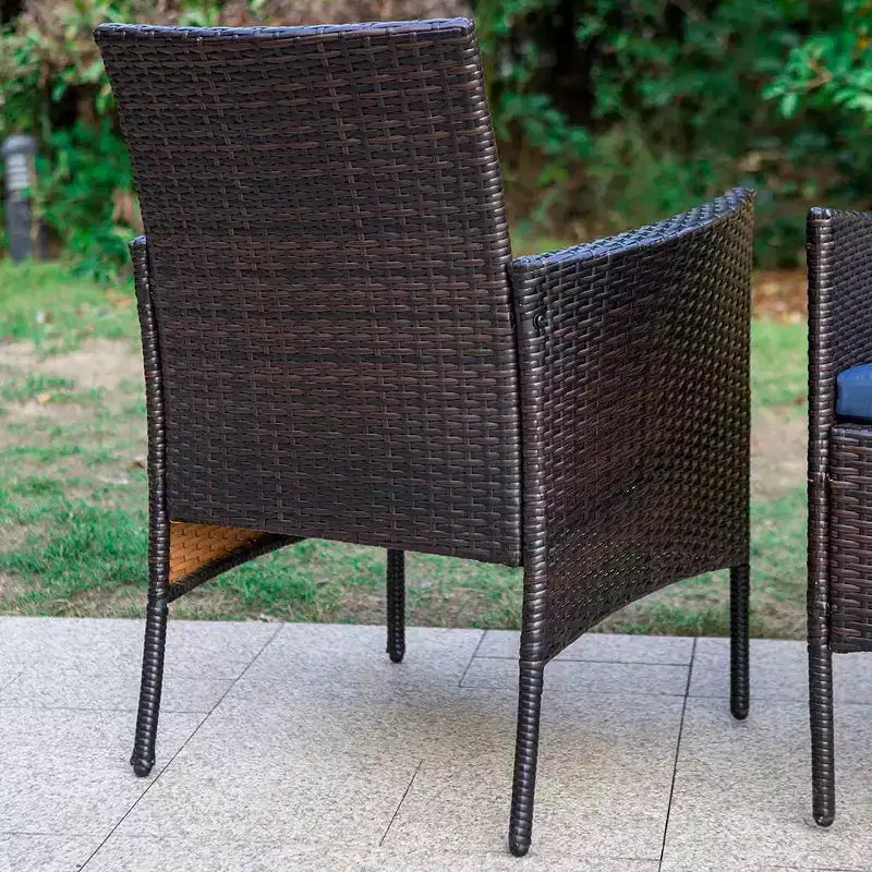 Ensemble de salle à manger 3 pièces avec table carrée de 56 cm avec trou pour parasol et 2 chaises en rotin – Noir – Captiva Designs