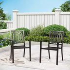 7pc Metal Patio Dining Set with Rectangular Faux Wood Table & 6 Stackable Chairs - Captiva Designs