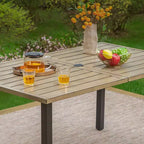 7pc Patio Dining Set with Rectangular Faux Wood Table with Umbrella Hole & Chairs - Captiva Designs: Weather-Resistant, Steel Frame