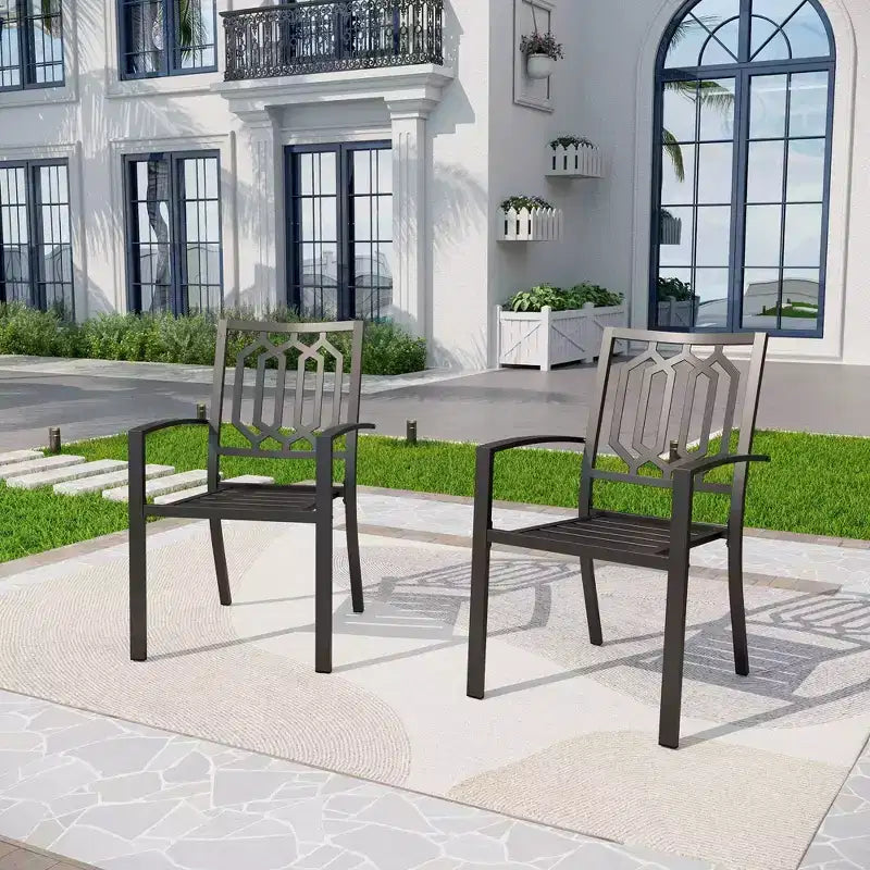 7pc Patio Dining Set with Rectangular Faux Wood Table with Umbrella Hole & Chairs - Captiva Designs: Weather-Resistant, Steel Frame