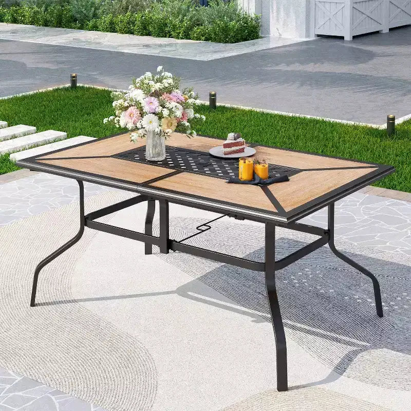 7pc Metal Patio Dining Set with 60"x37" Rectangular Metal Table & Padded Swivel Chairs - Captiva Designs