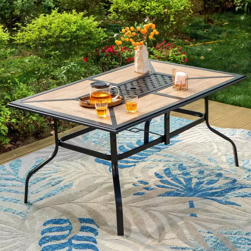 7pc Metal Patio Dining Set with 60"x37" Rectangular Metal Table & Padded Swivel Chairs - Captiva Designs