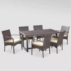 Ensemble de salle à manger en osier 7 pièces Harlowe - Marron/Crème - Christopher Knight Home : Meubles de patio résistants aux intempéries avec coussins