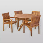 Karen 5pc Acacia Dining Set - Teak - Christopher Knight Home: Weather-Resistant, Circular Table, 4 Arm Chairs