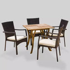 Ensemble de salle à manger d'extérieur 5 pièces Ferris en bois d'acacia et osier - Brun - Christopher Knight Home
