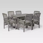 Ravenscroft 7pc Acacia Wood Patio Dining Set with Expandable Table Gray Wash - Saracina Home