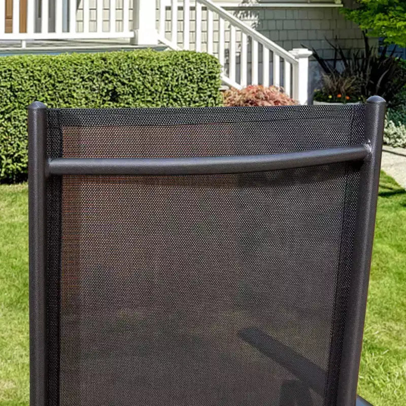 Ensemble de salle à manger 7 pièces pour patio avec table rectangulaire en similibois avec trou pour parasol et chaises pliantes inclinables - Captiva Designs