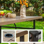 Ensemble de salle à manger 7 pièces pour patio avec table rectangulaire en similibois avec trou pour parasol et chaises pliantes inclinables - Captiva Designs