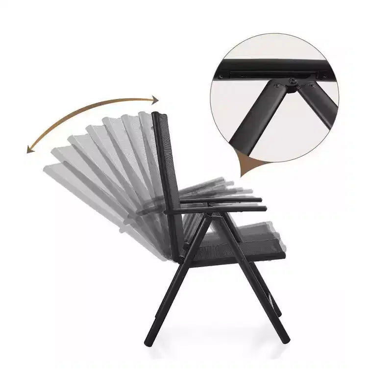 Ensemble de salle à manger 7 pièces pour patio avec table rectangulaire en similibois avec trou pour parasol et chaises pliantes inclinables - Captiva Designs