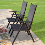 Ensemble de salle à manger 7 pièces pour patio avec table rectangulaire en similibois avec trou pour parasol et chaises pliantes inclinables - Captiva Designs
