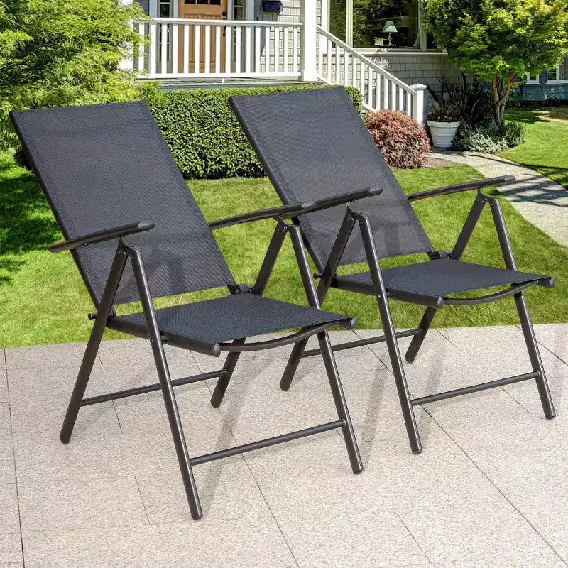 Ensemble de salle à manger 7 pièces pour patio avec table rectangulaire en similibois avec trou pour parasol et chaises pliantes inclinables - Captiva Designs