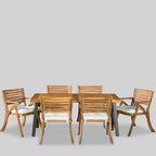 Ensemble de salle à manger 7 pièces en bois d'acacia Della-Hermosa – Teck – Christopher Knight Home : résistant aux intempéries avec coussins en polyester