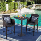 Leo 3pc Wicker Square Bar Set Multibrown - Christopher Knight Home: Weather-Resistant Iron Frame Patio Set