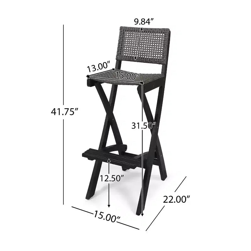 Ensemble de bar carré 3 pièces en bois et osier 26 po Polaris gris foncé – Christopher Knight Home : Ensemble de salle à manger de patio résistant aux intempéries avec 2 tabourets