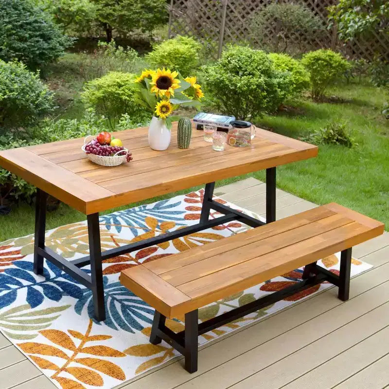 Ensemble de patio 2 pièces en bois d'acacia avec banc - Captiva Designs : Résistant aux intempéries, conception ergonomique