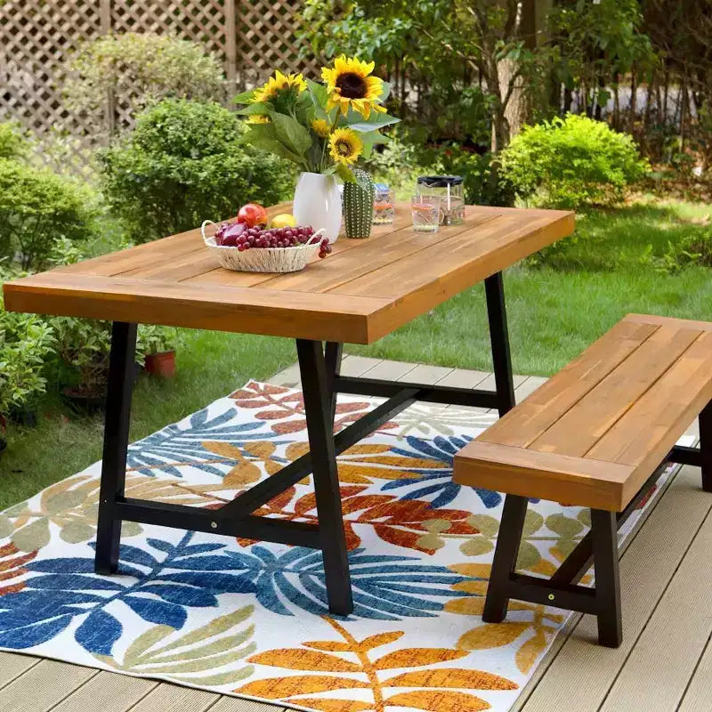 Ensemble de patio 2 pièces en bois d'acacia avec banc - Captiva Designs : Résistant aux intempéries, conception ergonomique