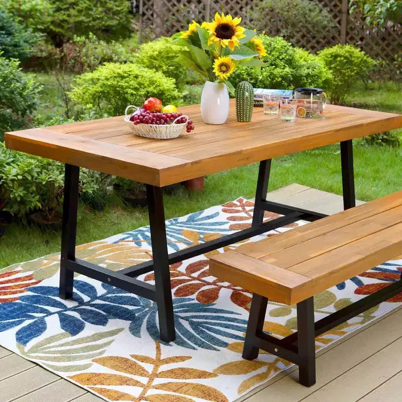 Ensemble de patio 2 pièces en bois d'acacia avec banc - Captiva Designs : Résistant aux intempéries, conception ergonomique