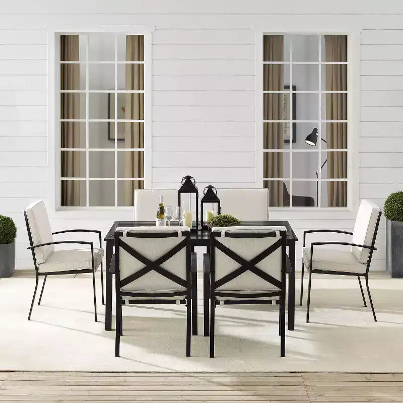 Kaplan 7pc Outdoor Dining Set with 6 Arm Chairs & Dining Table Oatmeal/Oil Rubbed Bronze - Crosley