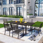 Captiva Designs 7pc Metal Patio Dining Set with Rectangular Expandable Table & 6 Chairs: Outdoor Furniture, Weather-Resistant