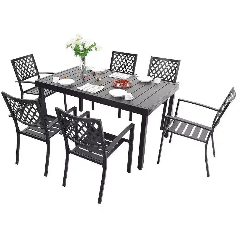 Ensemble de salle à manger d'extérieur 7 pièces Captiva Designs en métal avec table rectangulaire extensible et 6 chaises : Mobilier de jardin, résistant aux intempéries