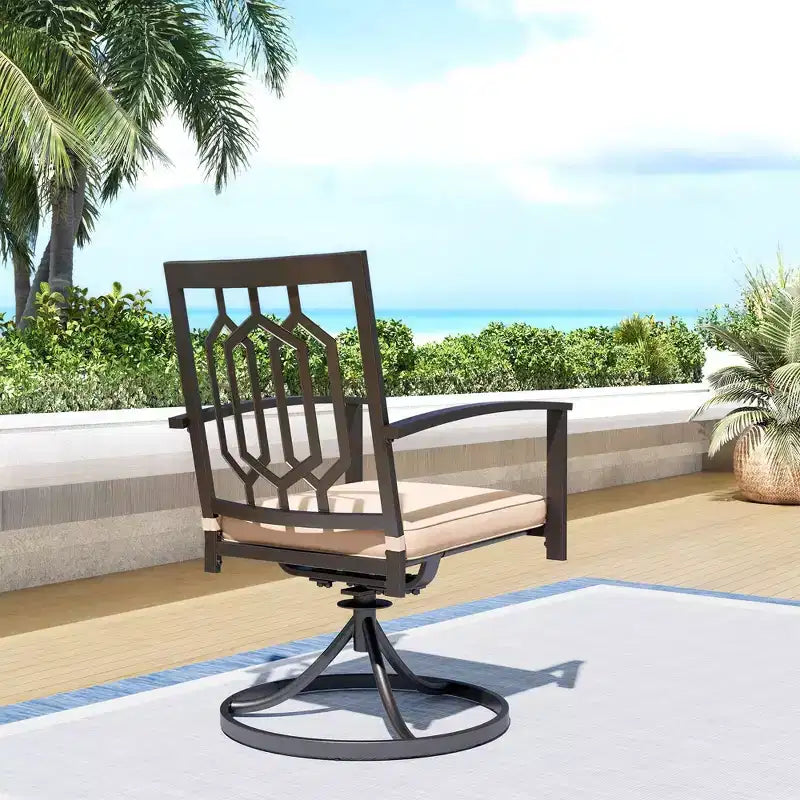Ensemble de salle à manger d'extérieur 7 pièces en métal avec table rectangulaire avec trou pour parasol et chaises pivotantes avec accoudoirs - Captiva Designs