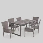 Ensemble de salle à manger 7 pièces Mayhill en bois d'acacia et osier : résistant aux intempéries, 6 fauteuils - Christopher Knight Home