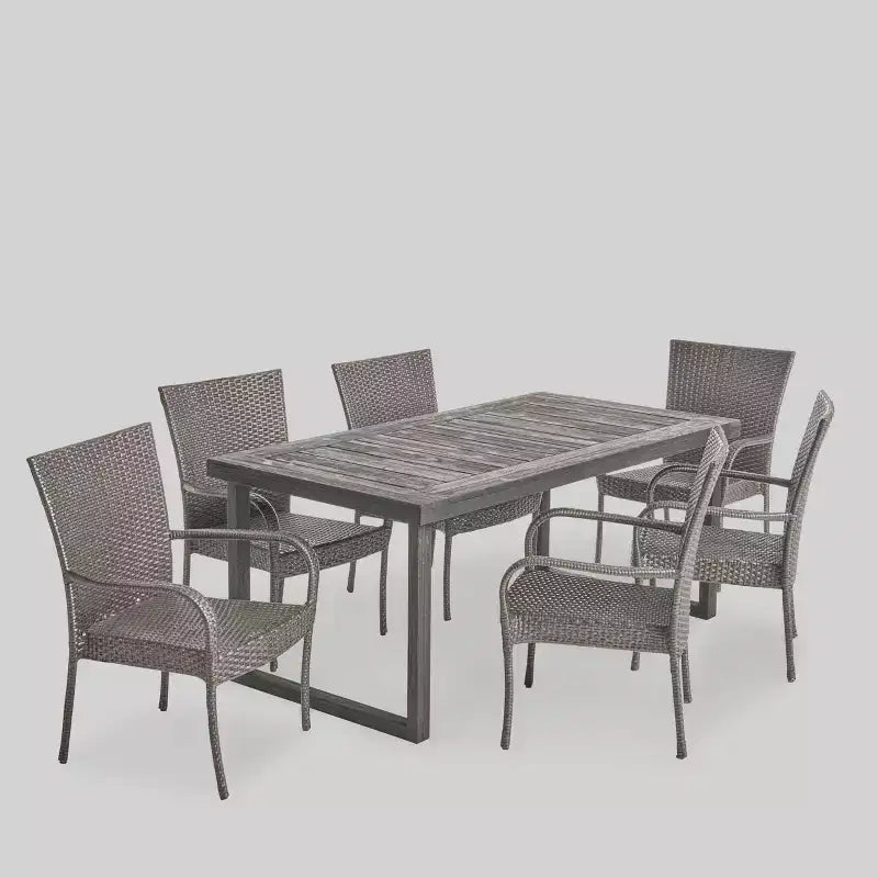 Ensemble de salle à manger 7 pièces Mayhill en bois d'acacia et osier : résistant aux intempéries, 6 fauteuils - Christopher Knight Home