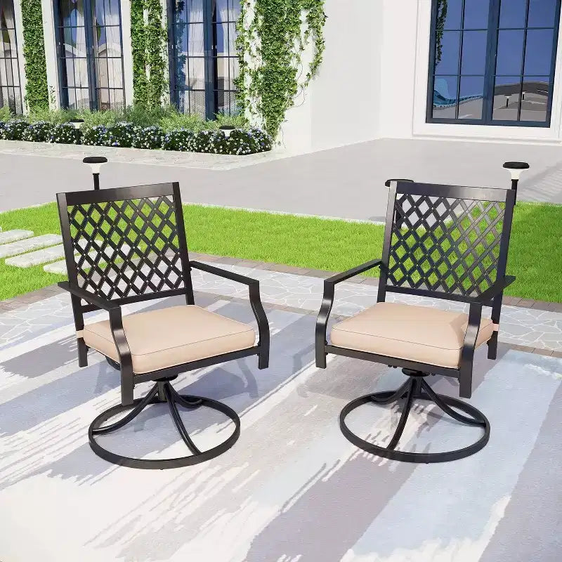 Ensemble de patio 3 pièces avec 2 chaises pivotantes et table ronde - Noir - Captiva Designs
