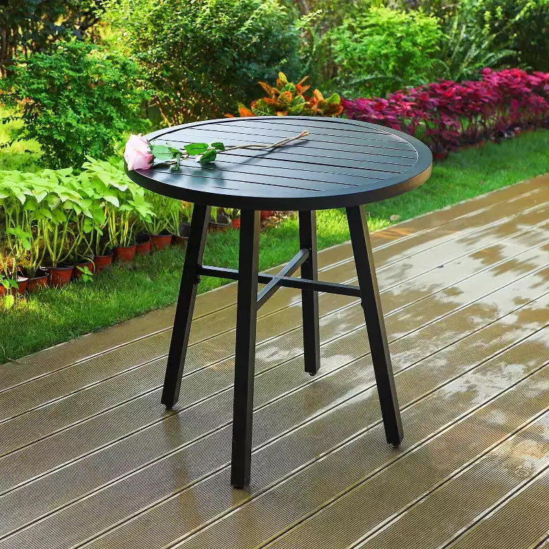 Ensemble de patio 3 pièces avec 2 chaises pivotantes et table ronde - Noir - Captiva Designs