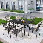 Table rectangulaire d'extérieur et 6 chaises avec motif quadrillé, 7 pièces – Noir – Captiva Designs : Structure en fer, Résistant aux UV