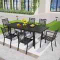 Captiva Designs 7pc Metal Patio Dining Set with Rectangular Expandable Table & 6 Chairs Black: Outdoor Furniture Set