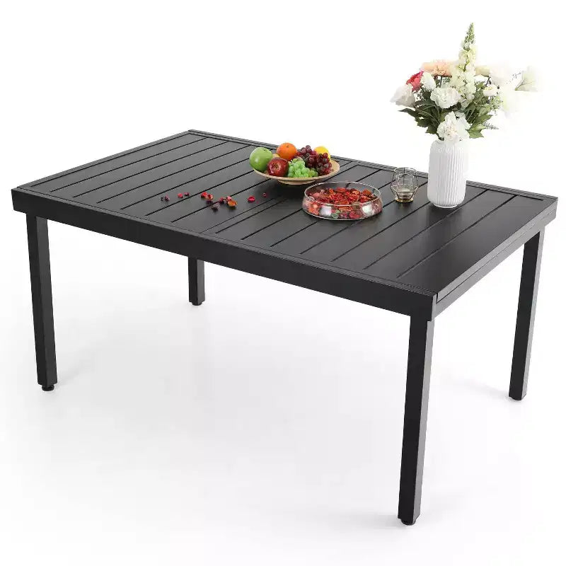 Ensemble de salle à manger d'extérieur Captiva Designs 7 pièces en métal avec table rectangulaire extensible et 6 chaises noires : Ensemble de mobilier d'extérieur