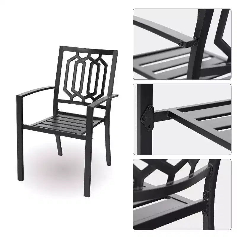 Ensemble de salle à manger d'extérieur Captiva Designs 7 pièces en métal avec table rectangulaire extensible et 6 chaises noires : Ensemble de mobilier d'extérieur