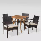 Ensemble de salle à manger 5 pièces en bois d'acacia et osier Hartford - Teck/Crème - Christopher Knight Home : Résistant aux intempéries, 4 fauteuils et table carrée