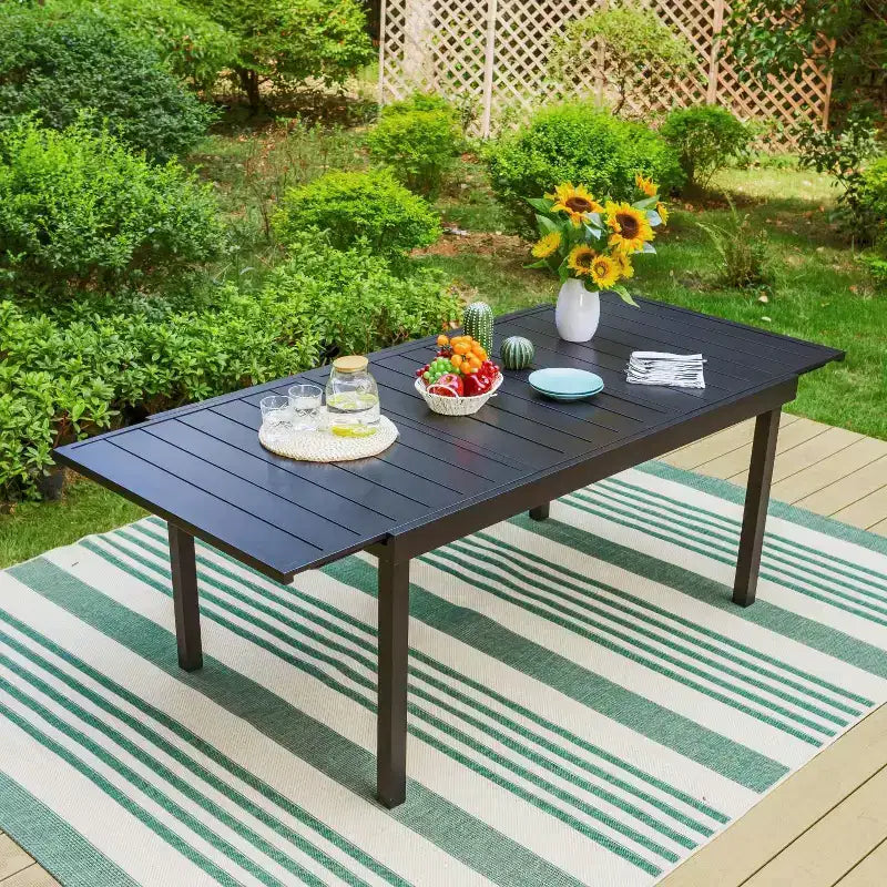 Ensemble de salle à manger de patio 7 pièces avec table extensible et chaises inclinables : Métal E-Coated, résistant aux intempéries - Captiva Designs