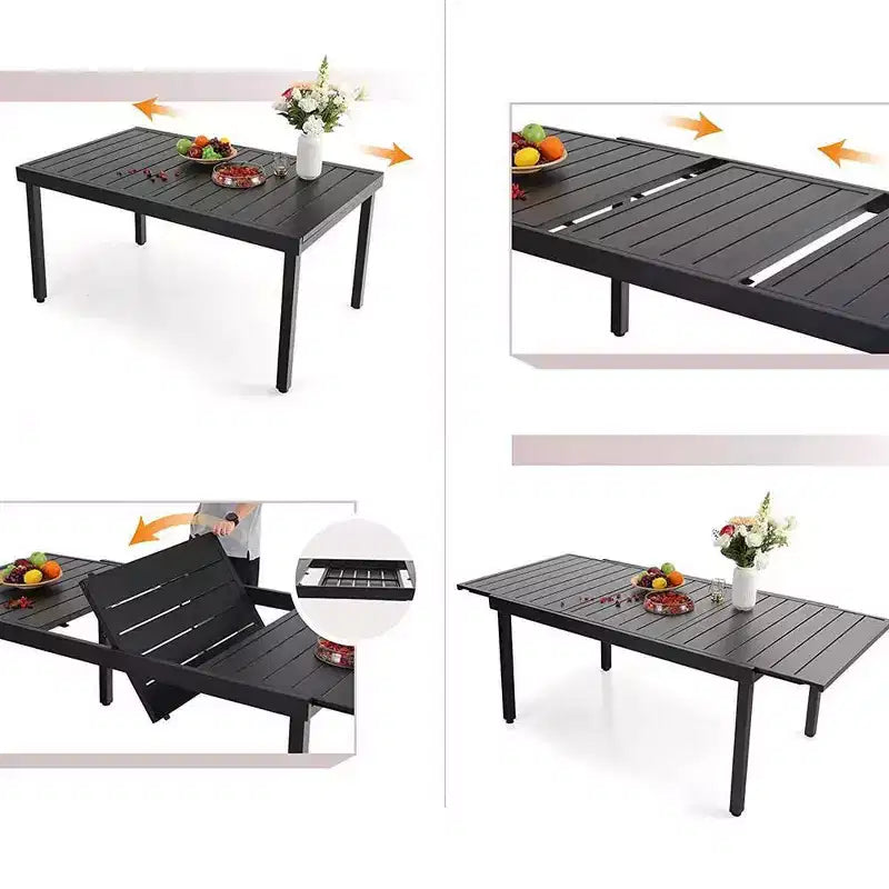 Ensemble de salle à manger de patio 7 pièces avec table extensible et chaises inclinables : Métal E-Coated, résistant aux intempéries - Captiva Designs