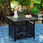 Ensemble de salle à manger de patio 3 pièces avec table carrée en métal de 56 cm avec trou pour parasol et 2 chaises en rotin - Noir - Captiva Designs