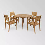 Ensemble de salle à manger rond 5 pièces en bois d'acacia Wells, finition teck - Christopher Knight Home : Meubles de patio résistants aux intempéries