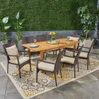Davenport 9pc Wood & Wicker Expandable Dining Set: Acacia Frame, PE Rattan - Christopher Knight Home