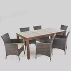 Ensemble de salle à manger de patio Lincoln 7 pièces en bois d'acacia et osier – Marron foncé – Christopher Knight Home : Résistant aux intempéries, 6 places